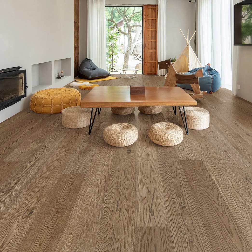 Xulon Westview-Barndoor 9/16" European White Oak 3mm Veneer Wirebrushed 7.5" Engineered Hardwood Flooring-Room Scene