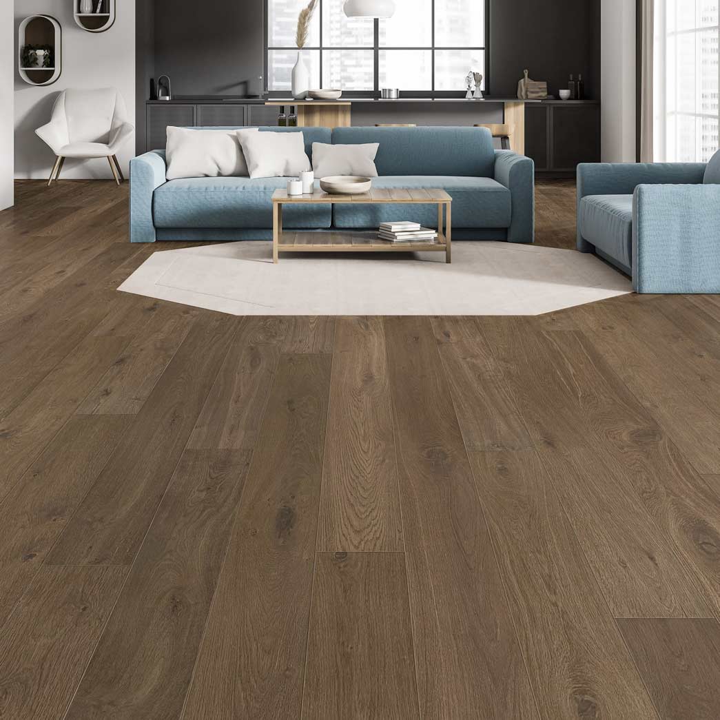 Xulon Westview-Cabin 9/16" European White Oak 3mm Veneer Wirebrushed 7.5" Engineered Hardwood Flooring-Room Scene