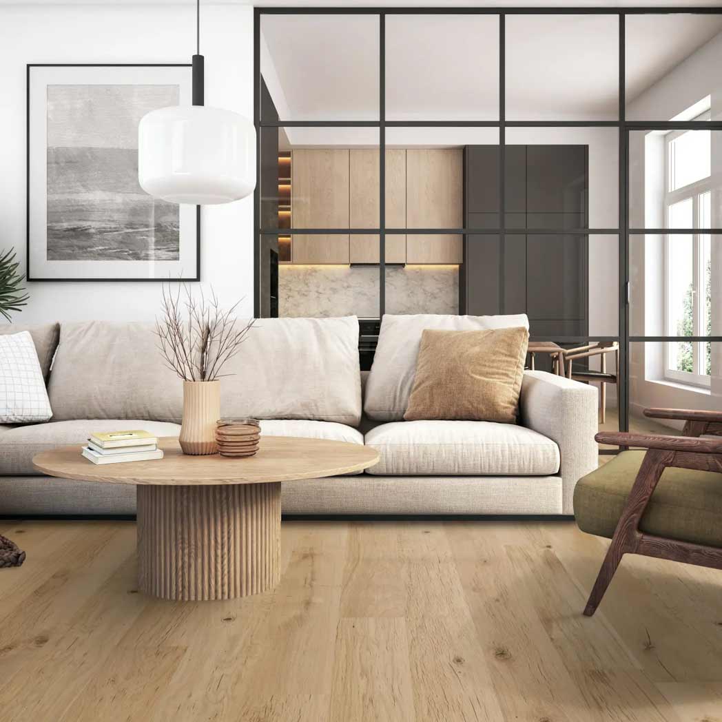 Cali Floors Engineered Hardwood Meritage Collection Coastal Blanc room