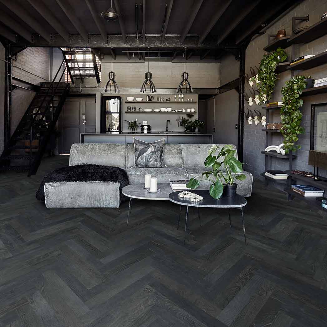 Hallmark Floors Design Emporium Herringbone Obsidian Oak DE35OBSO room