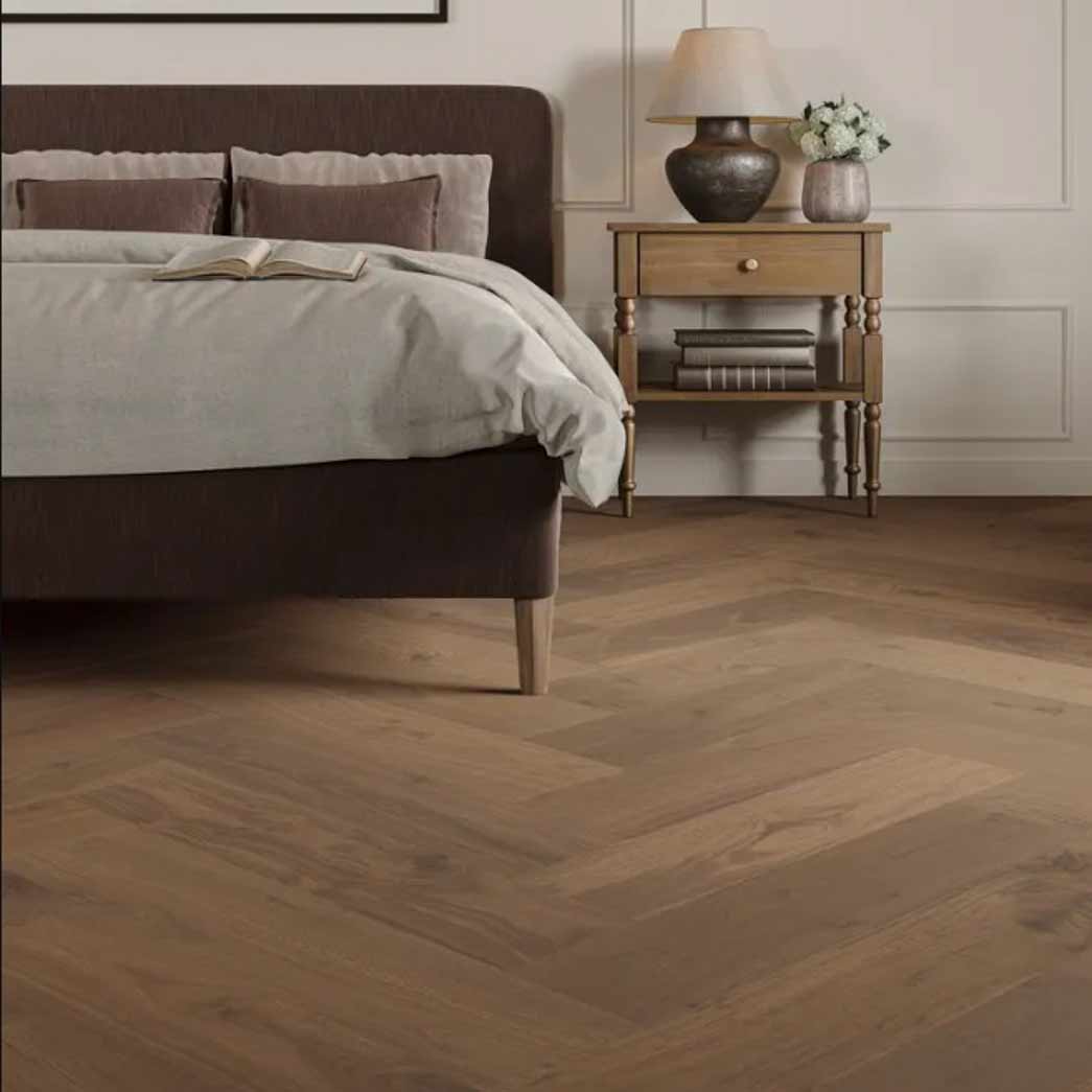 Mannington Engineered Hardwood Maison Collection Artisan Walnut Herringbone Natural MSAH07NAT1 room