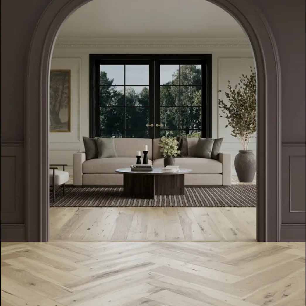 Mannington Engineered Hardwood Maison Collection Provence Herringbone Blanc MSPH07BLC1 room