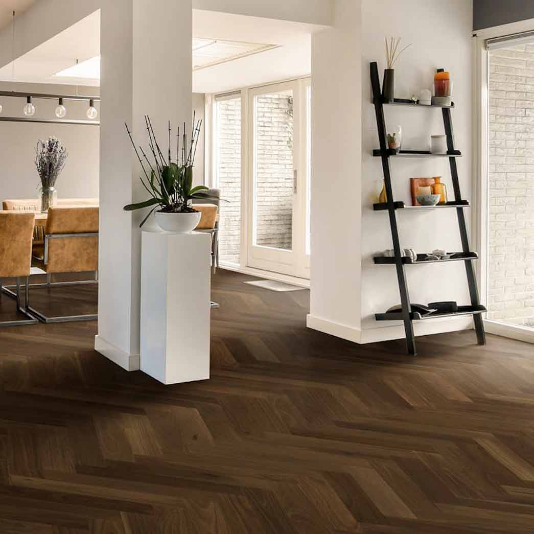 Norwood Hill European Walnut Engineered Hardwood Carriage Herringbone Majestic DMEWHB005 room