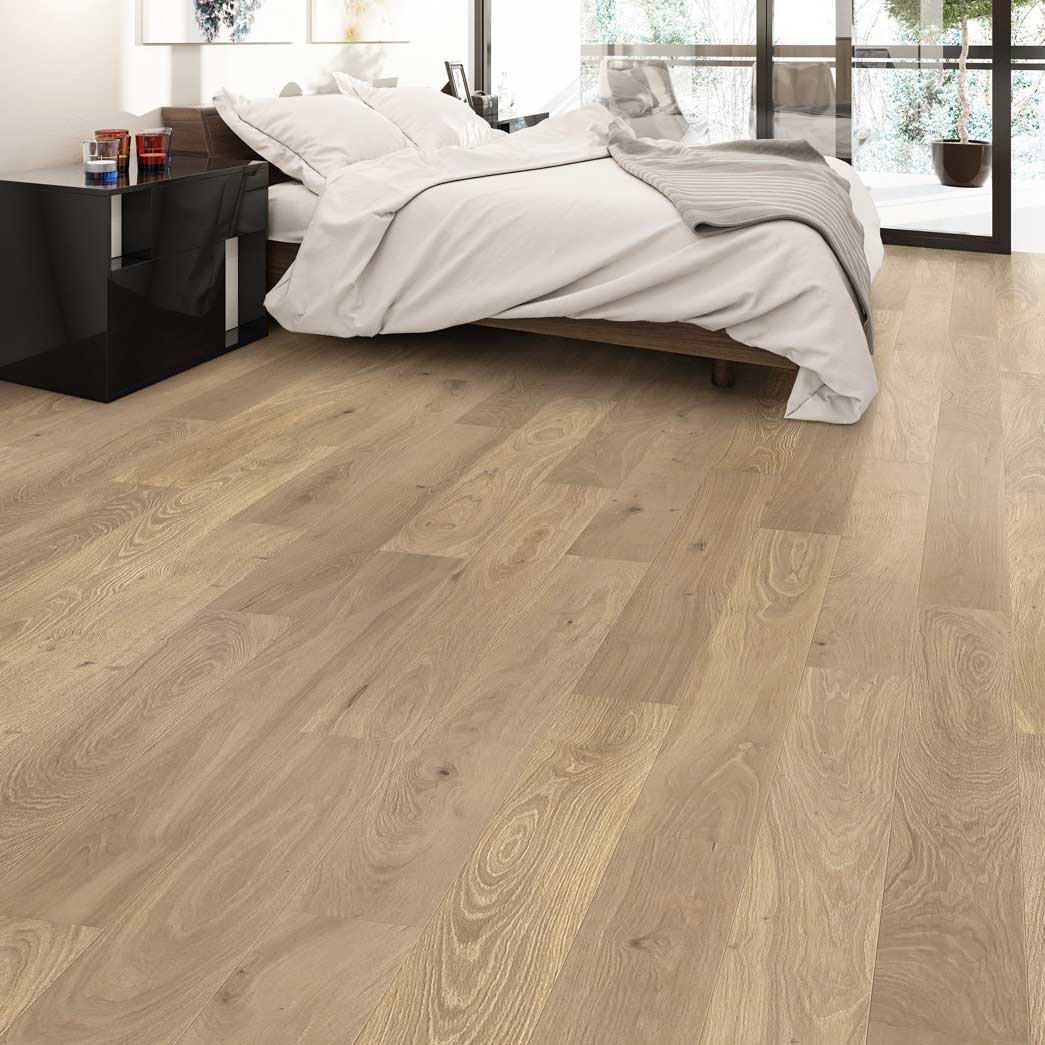 Xulon Westview-Sierra 9/16" European White Oak 3mm Veneer Wirebrushed 7.5" Engineered Hardwood Flooring-Room Scene