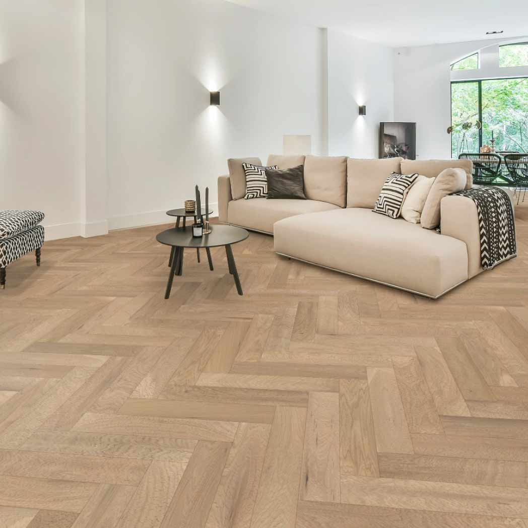 Stanton Carpet French White Oak Engineered Hardwood SoHo Peak Beach Stone 11601 room