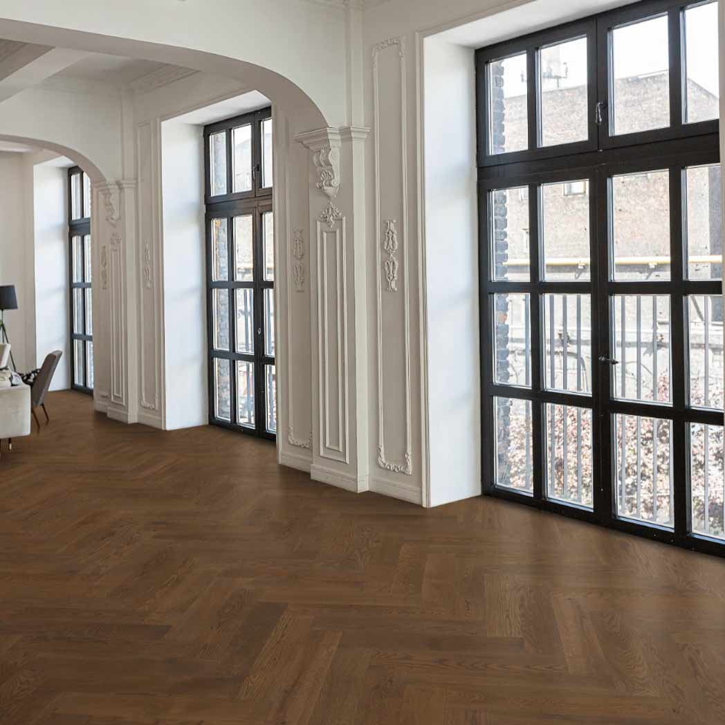 Stanton Carpet French White Oak Engineered Hardwood SoHo Peak Bourbon Brown 11604 room