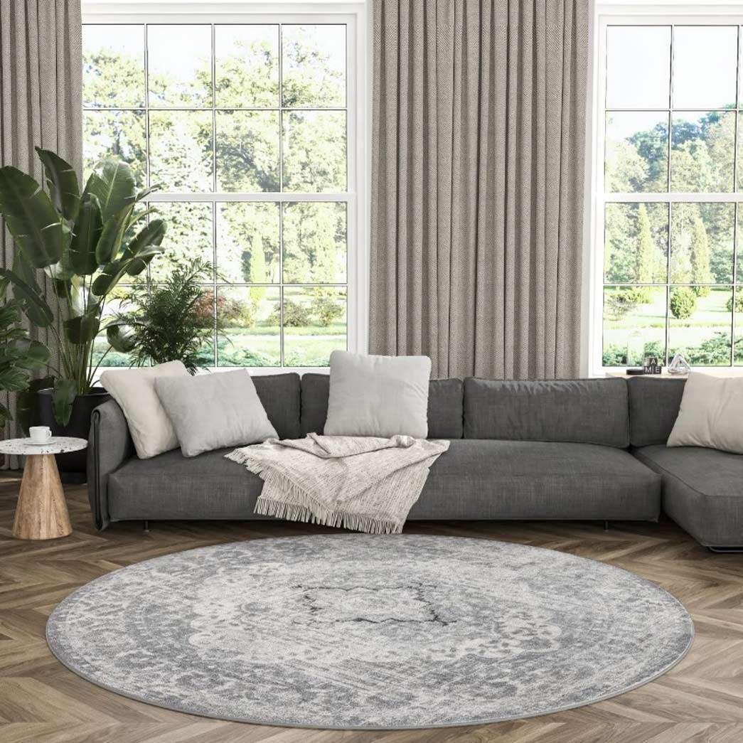 Tyse Area Rugs Diamond 5'3" Round Gray DIA1300