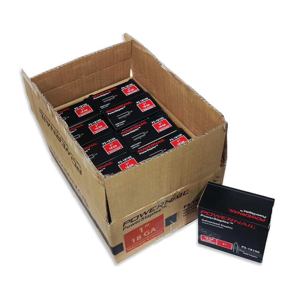 Powernail 18 GA 1'' Staples 1/4'' Crown PowerStaples 10 PACK(10x5000) Item No: PS18100