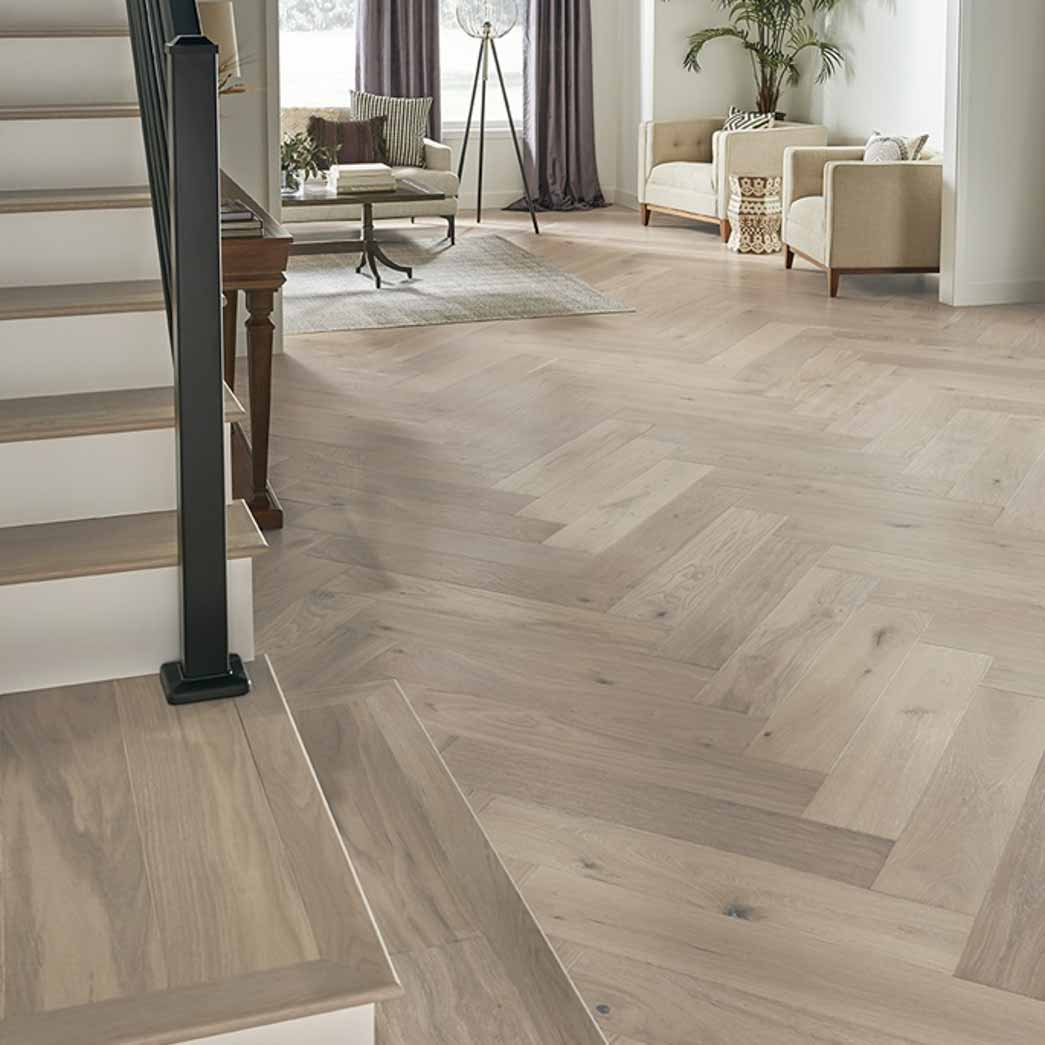 Mannington Hardwood Park City Herringbone Snowcap HPLS37SNWF1 Scene1